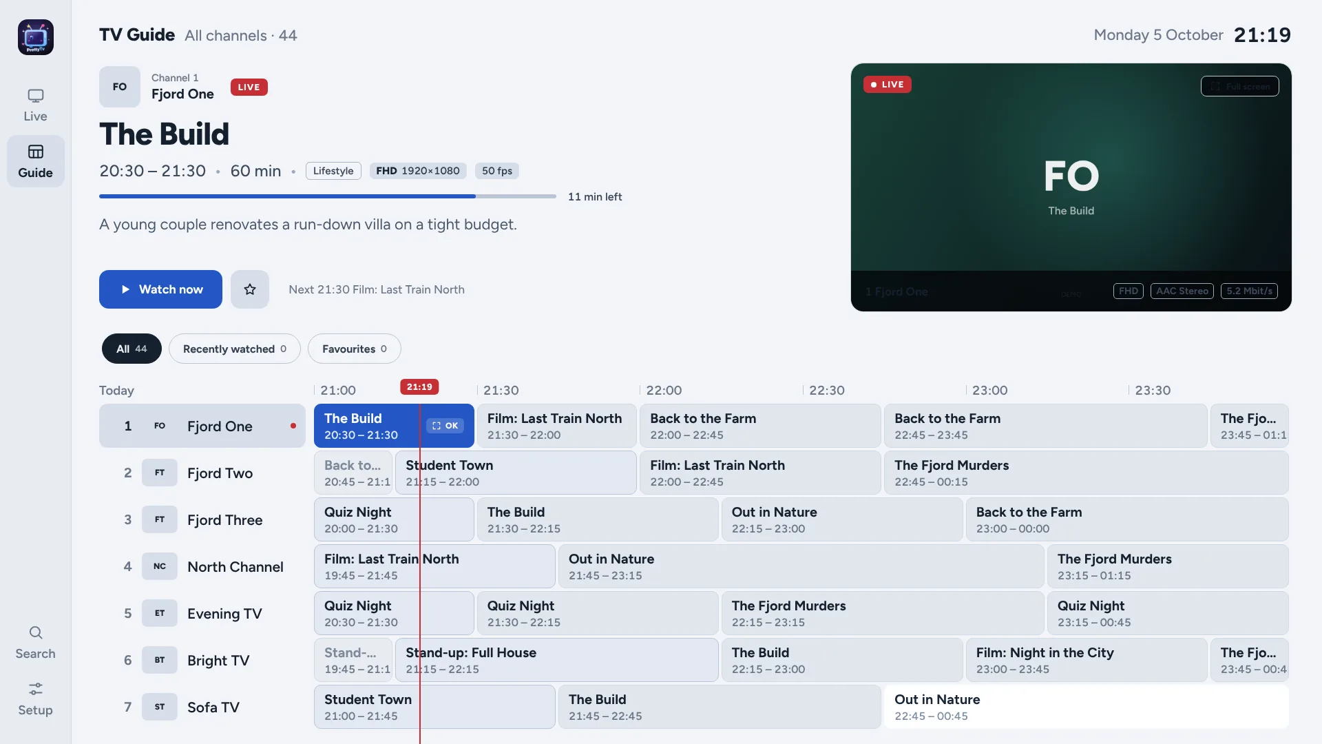 The TV guide in the Light skin
